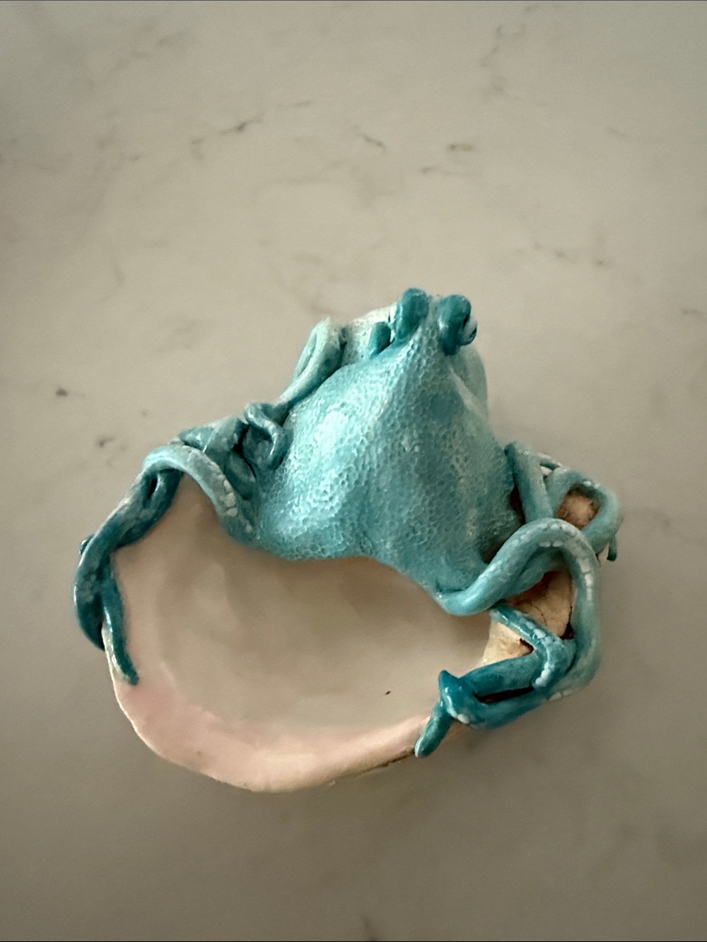 Handmade Ceramic Octopus Dish in Turquoise and Cream